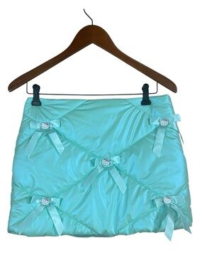 Forever 21 x Hello Kitty Aqua Mint Bow-Embellished Quilted Puffer Mini Skirt MED